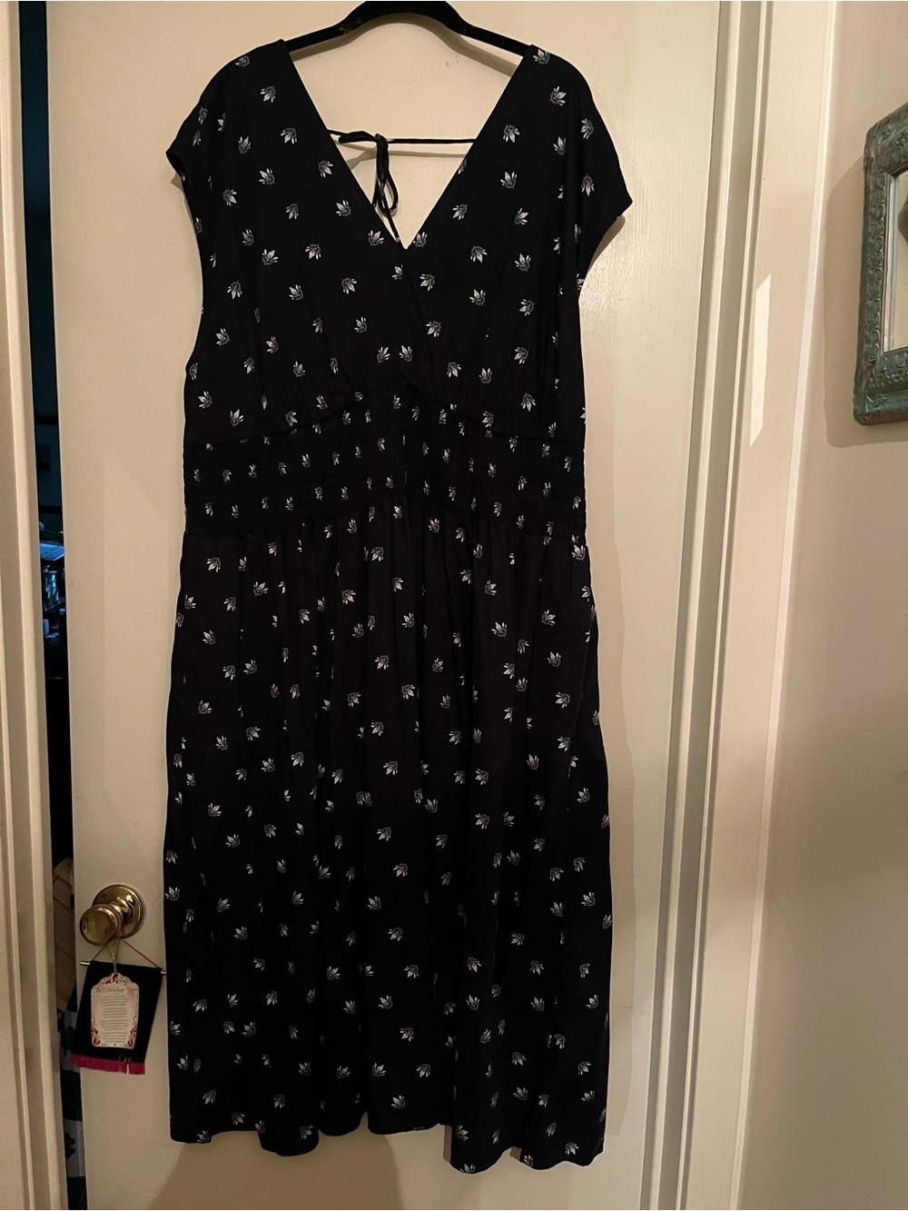 Old Navy- Navy Blue Midi Dress with White Floral Print, 2x